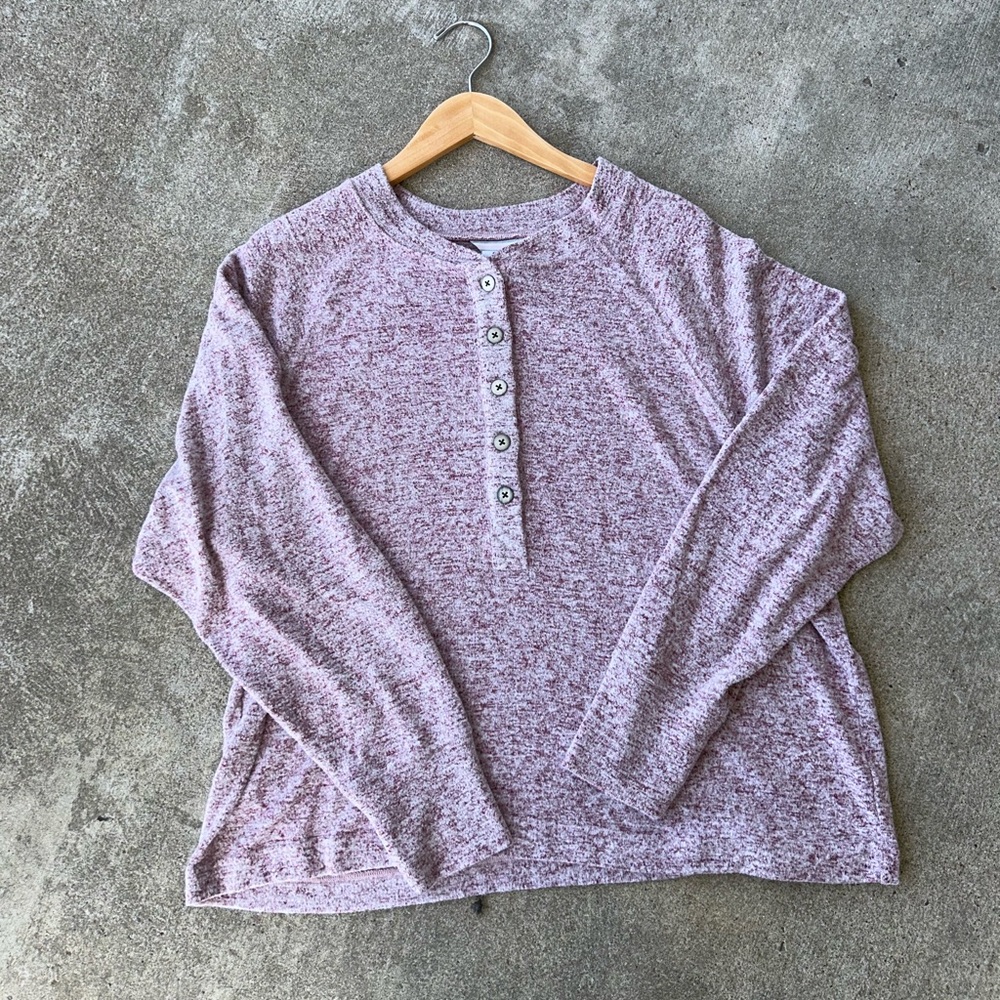 Cabi Henley Pullover Knit Sweater Long Sleeve #4200 Burgundy Mist Large Cozy